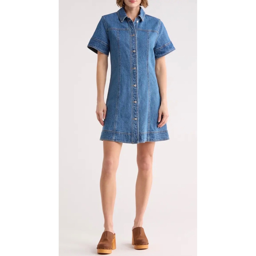 Habitual Blue Denim Mini Shirt Dress Short Sleeve Button Front XL